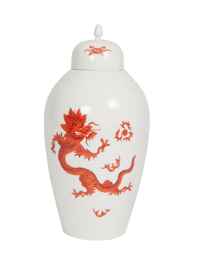 Deckelvase 'Roter Mingdrache'
