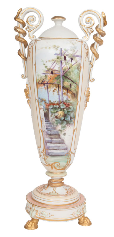 A slender lidded vase with impressionist painting - image 2