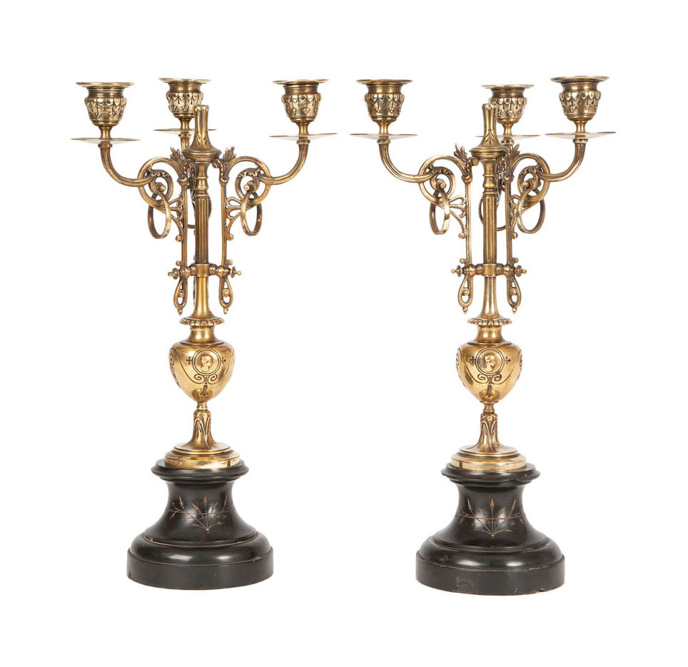 A pair of three-armed Napoléon-III-candelabres