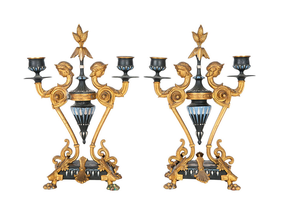 A pair of two-armed candelabras