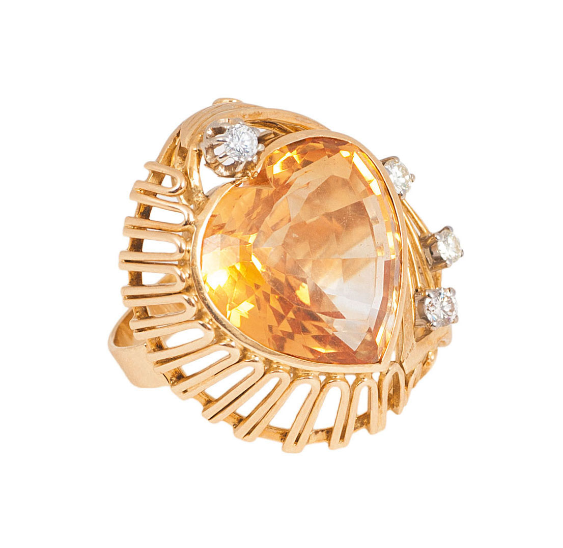 A large citrine diamond ring