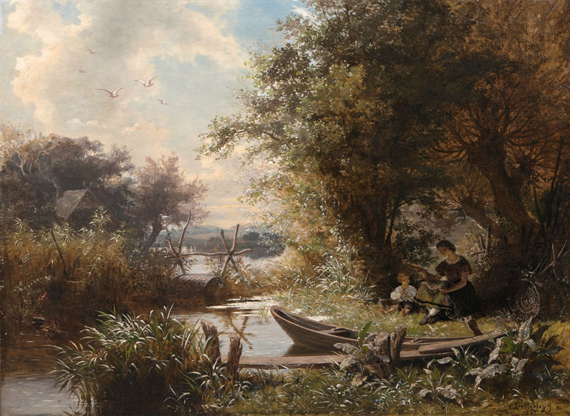 Idyllic Landscape with Fisherwoman and Child