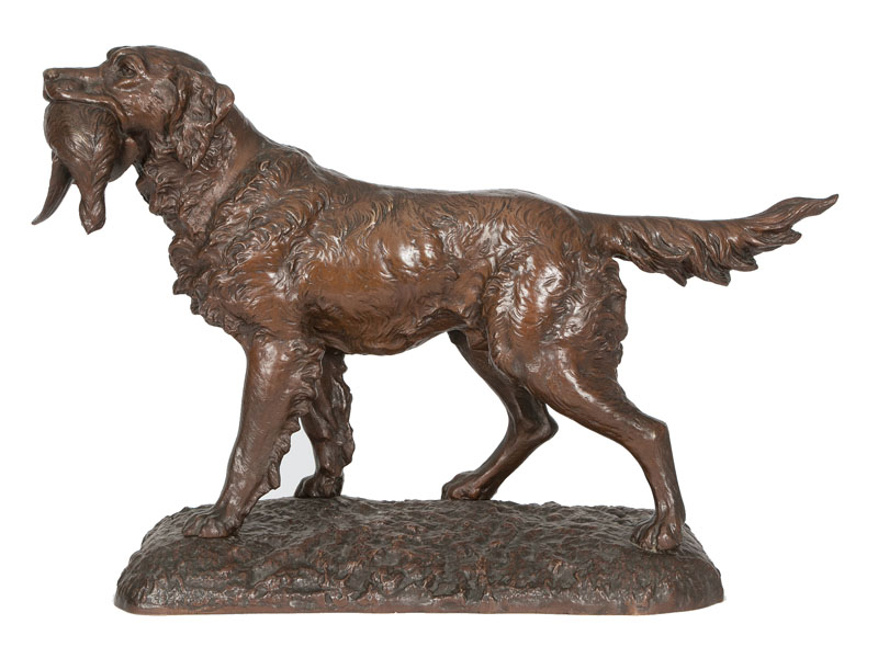 A bronze sculpture 'Pointer holding a pheasant'