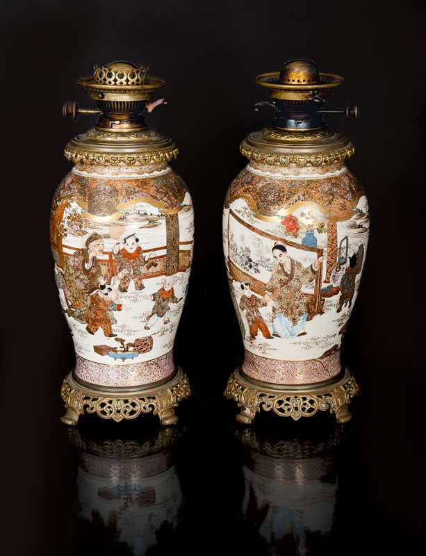 A pair of fine Satsuma vases as lamps