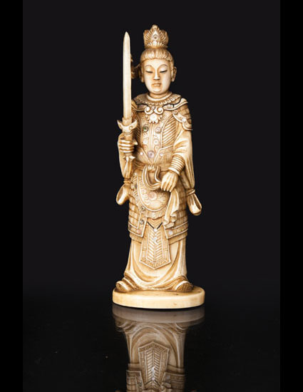 A fine ivory figure 'Monjubosatsu'