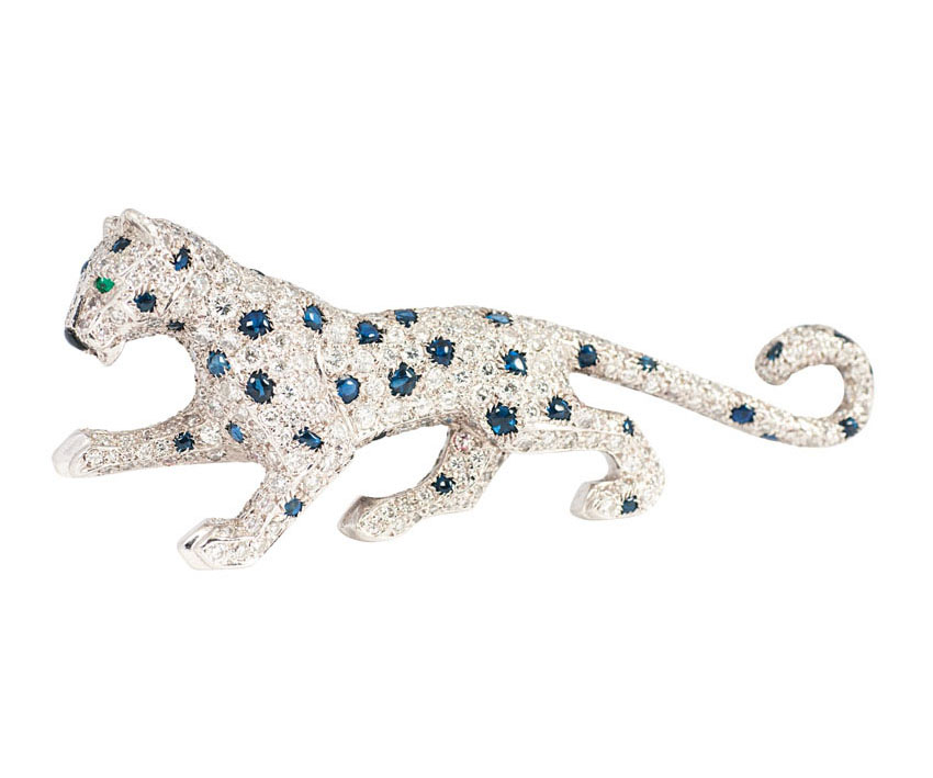 A diamond sapphire brooch 'Panther' by Cartier