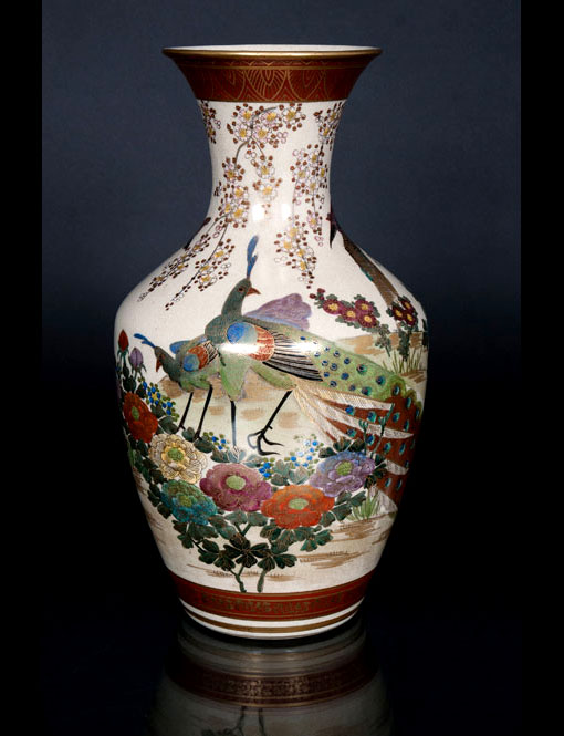 A Satsuma vase with peacocks
