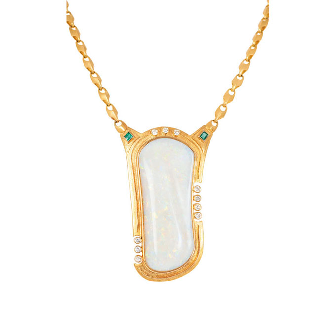 An opal diamond pendant with necklace