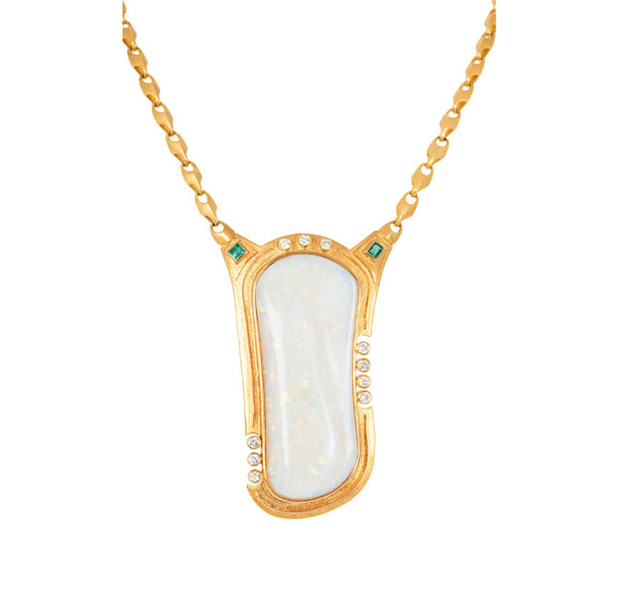 An opal diamond pendant with necklace An opal diamond pendant with necklace