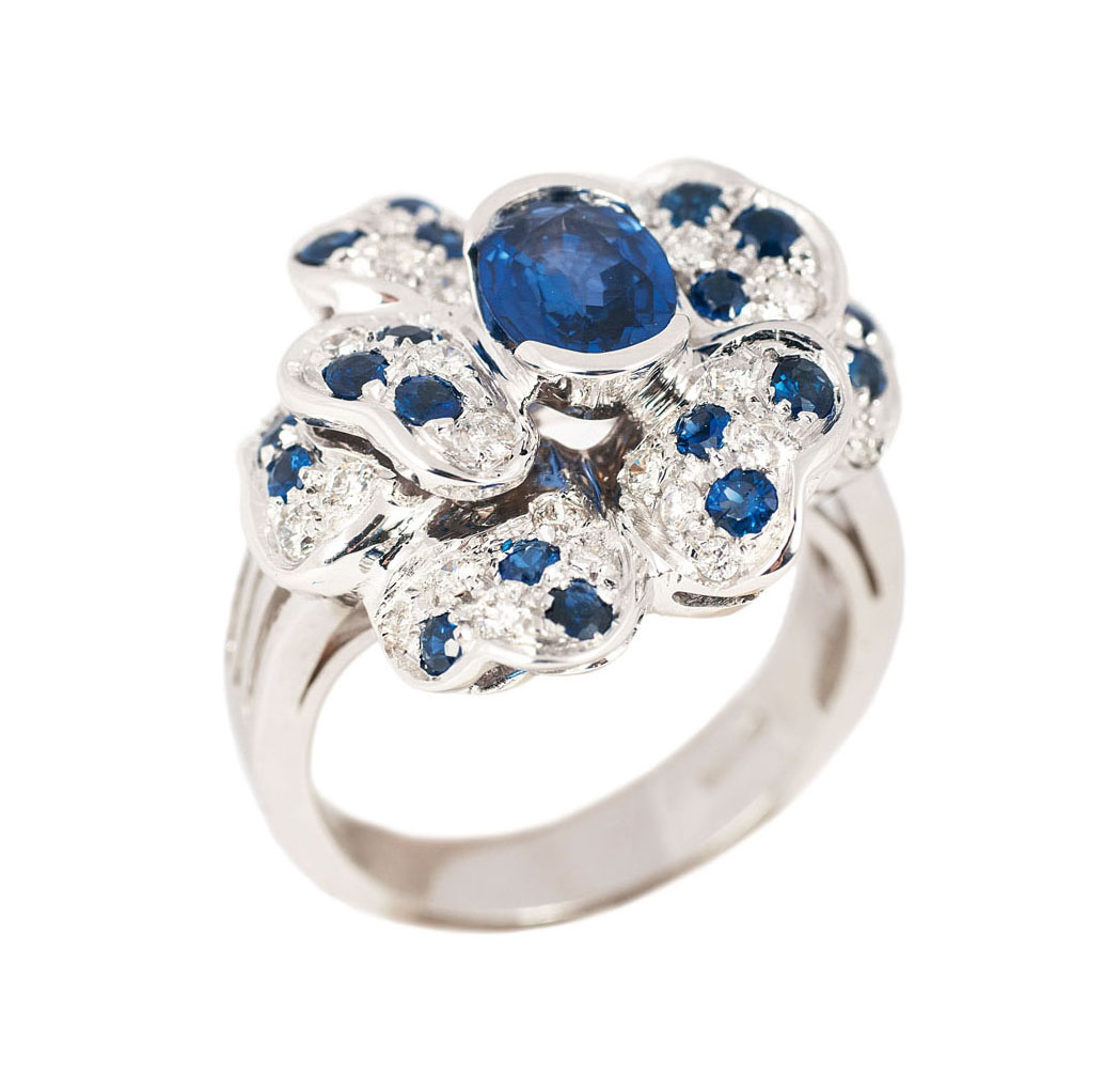 A flowershaped sapphire diamond cocktailring