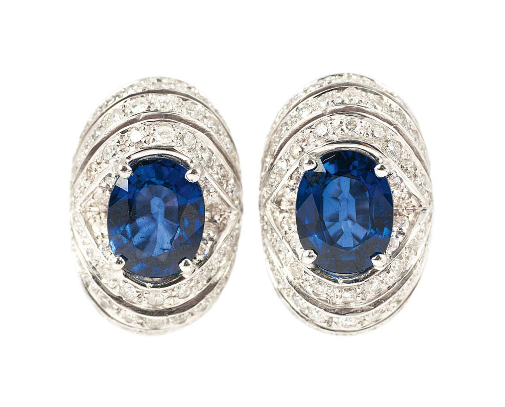 A pair of sapphire diamond earrings