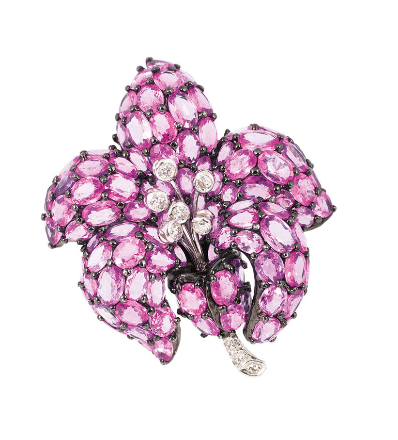 Hochfeine Pink-Saphir-Blütenbrosche