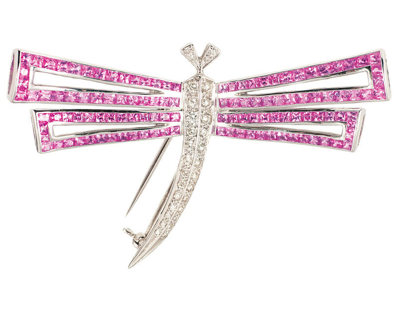 A pink sapphire diamond brooch 'Dragonfly' A pink sapphire diamond brooch 'Dragonfly'