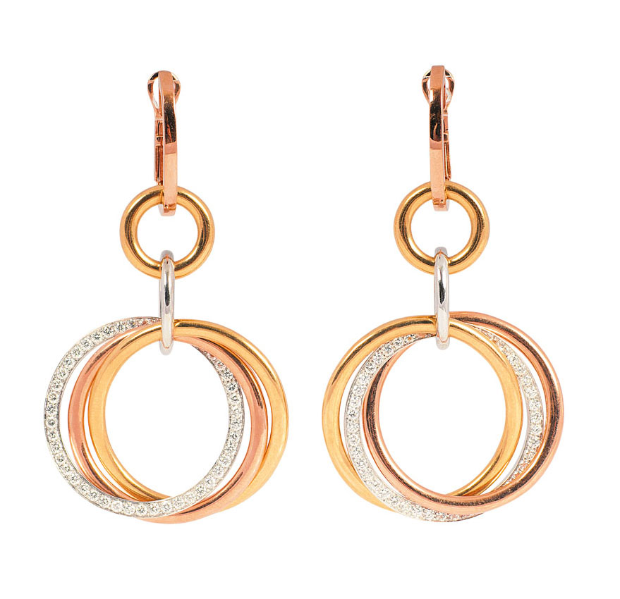 A pair of multicoloured gold diamond earpendants
