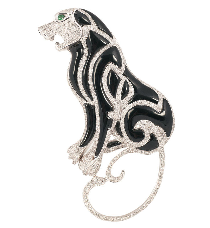 An extraordinary pendant 'Panther' with diamonds and onyx