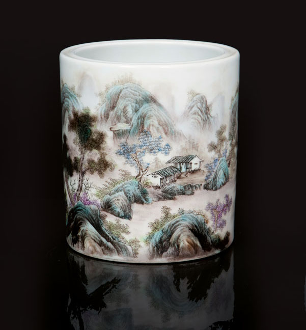 A brush pot 'River landscape'