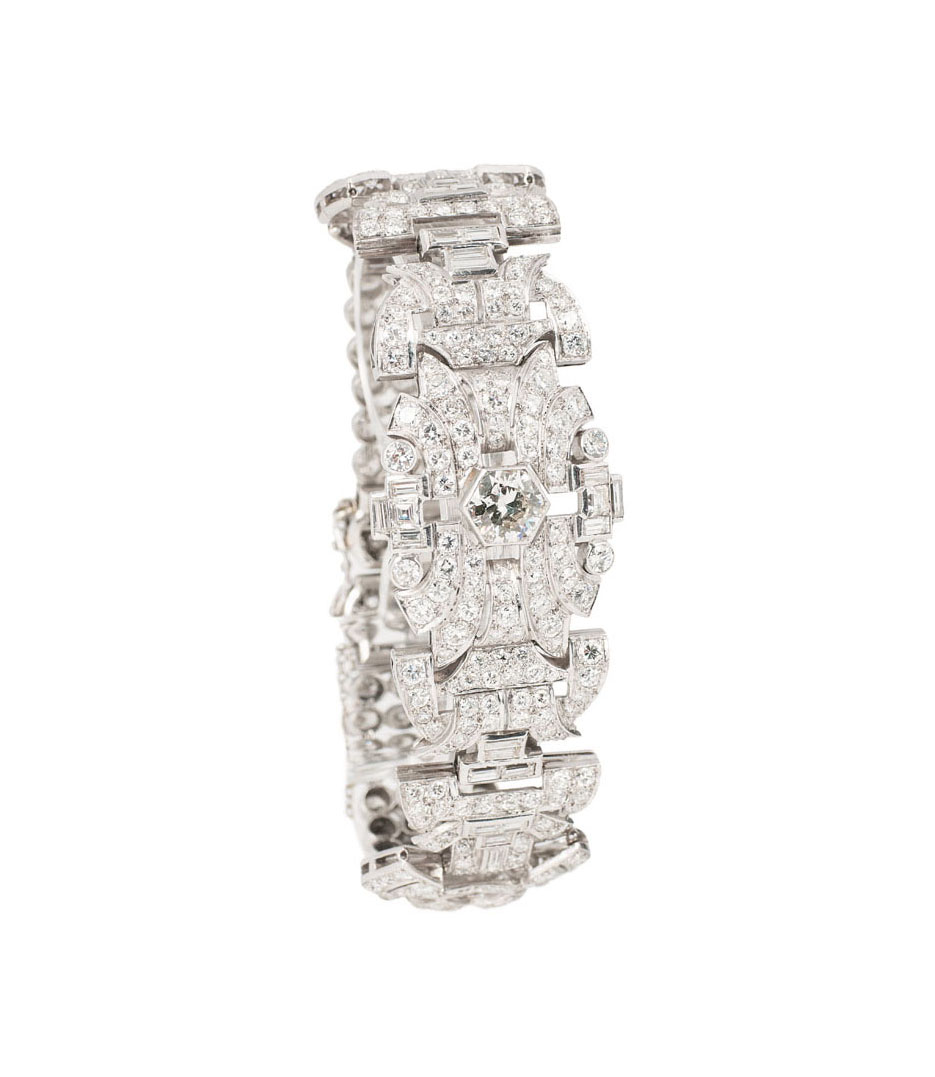 A highcarat platinum diamond bracelet in Art-Déco style