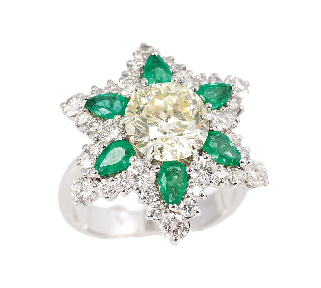 A highcarat diamond emerald ring