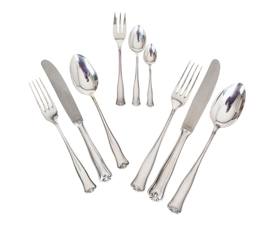 A large dinner cutlery of Baroque shape for 12 persons