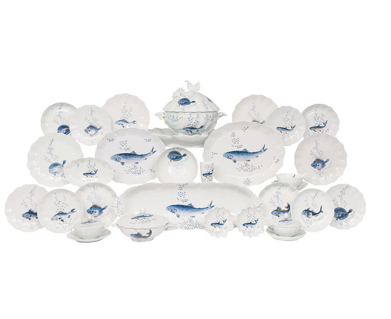 A large Limoges-fish service