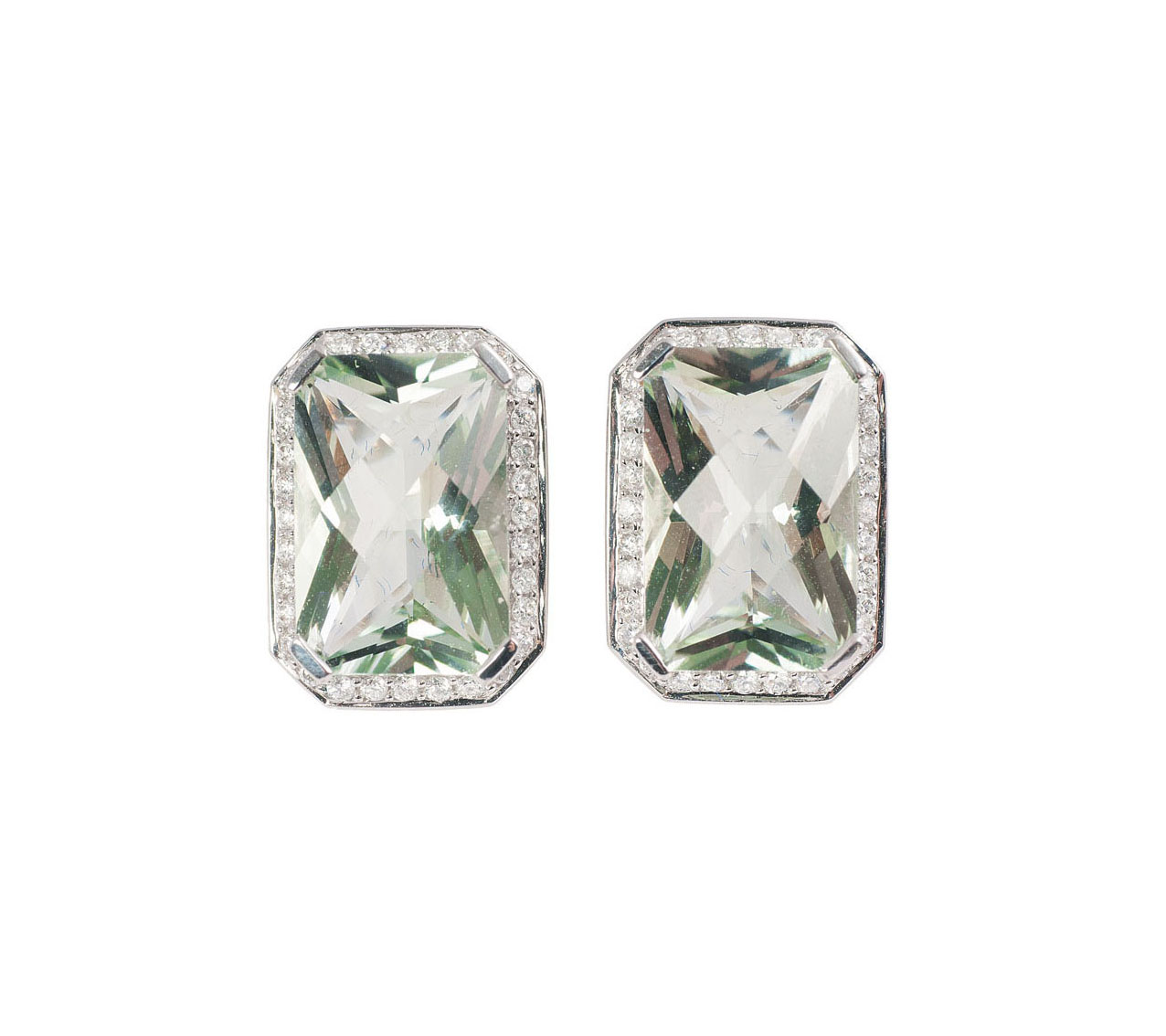 A pair of prasiolith diamond earstuds