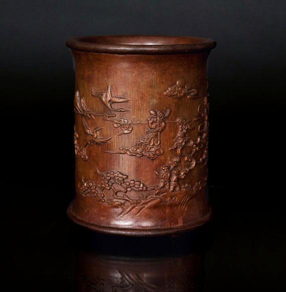 A bamboo brushpot 'Longevity whishes'