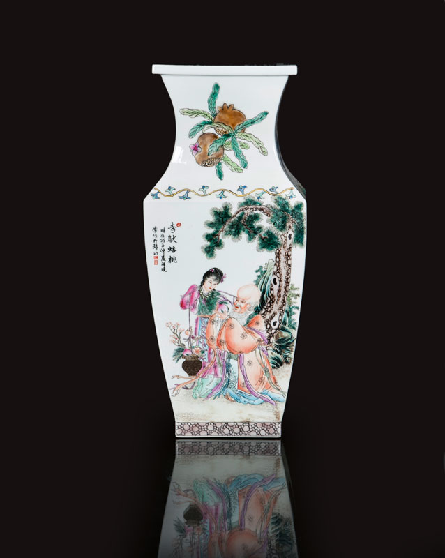 A square-cut vase with auspicious symbols