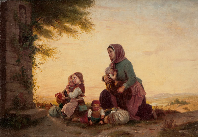Johann Georg Meyer von Bremen - Mutter mit Kindern vor einem Bildstock Mutter mit Kindern vor einem Bildstock