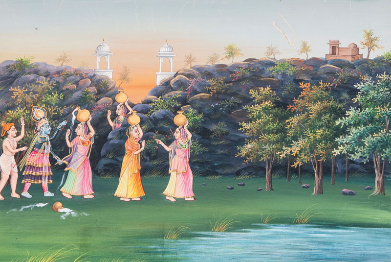 A miniature painting 'Krishna and the gopis' A miniature painting 'Krishna and the gopis'
