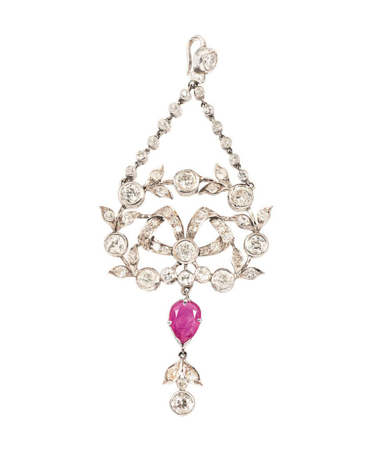 A ruby diamond pendant in Edwardian style
