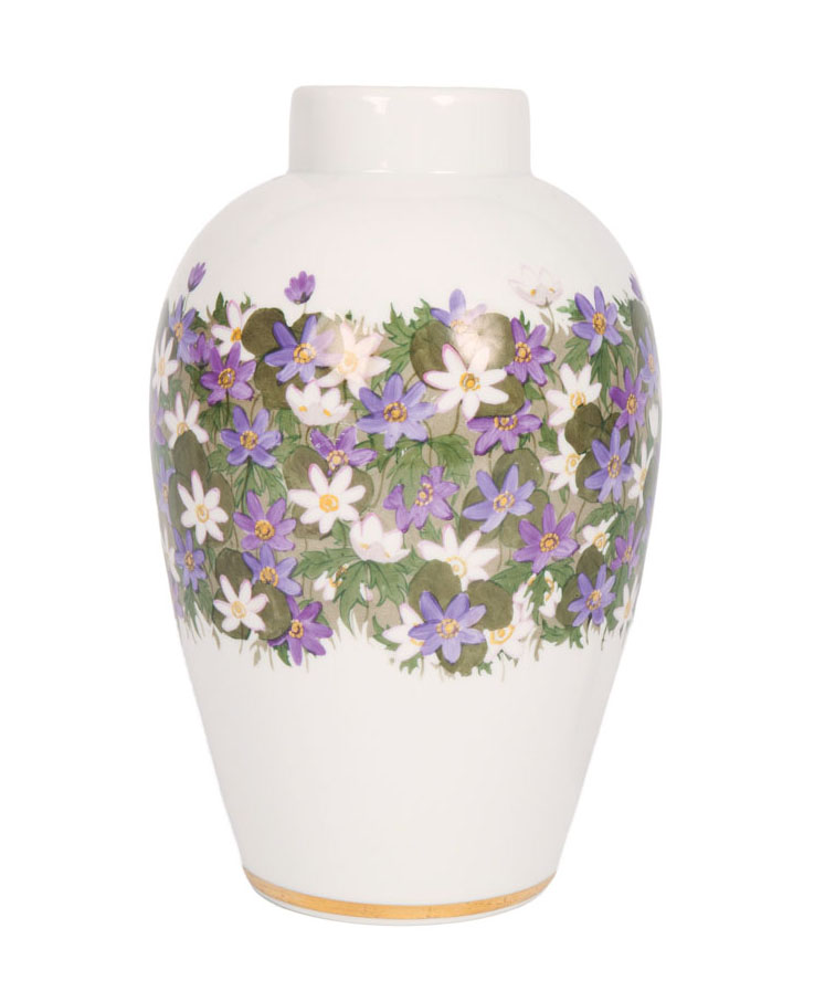 An urn-shaped vase with anemone-decor