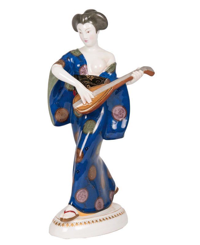 Japanese woman with mandolin as part of the important centrepiece 'The wedding procession'