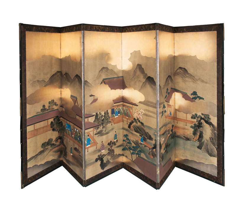 A pair of six-fold Tosa style screens