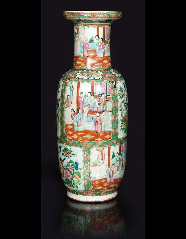 A large famille-rose rouleau vase