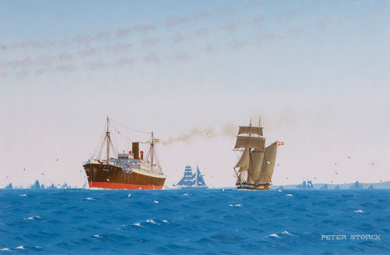 Steamship and Sailing Ships off the Coast