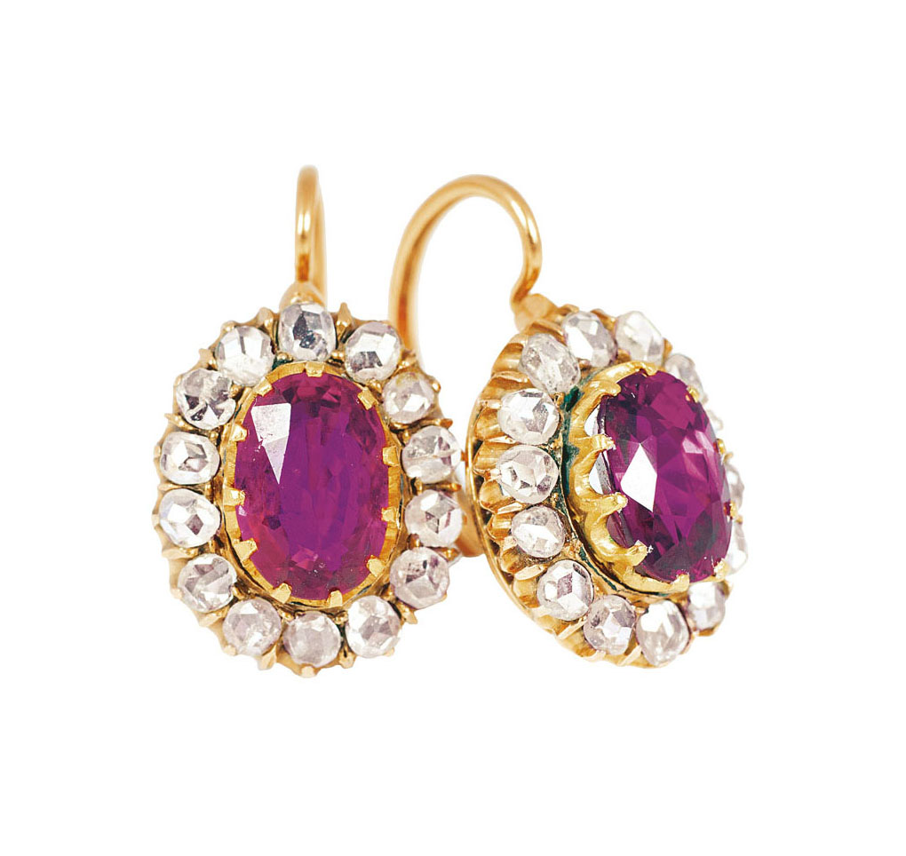 A pair of russian Art Noveau ruby diamond earrings
