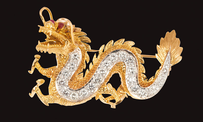A fine brooch 'Emporer Dragon' with diamonds - image 2