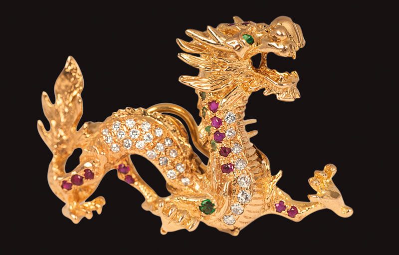An extraordinary pendant 'Emporer Dragon' with diamonds, rubies and emeralds - image 2