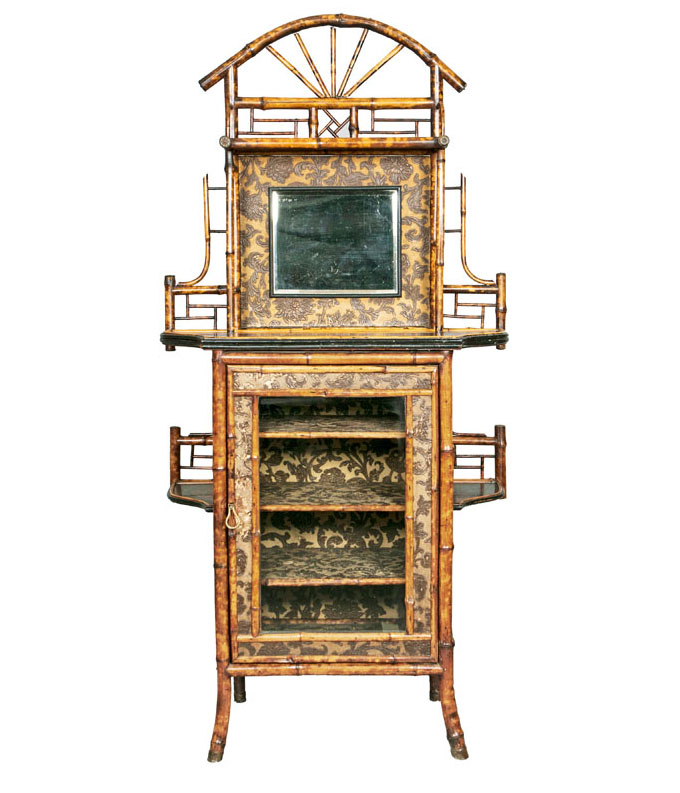A Victorian bamboo cabinet with chinese lacquer paintings