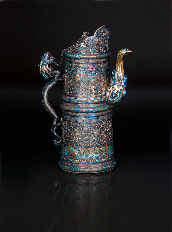 An impressive and very rare Tibetan ewer and cover 'Duomuhu'