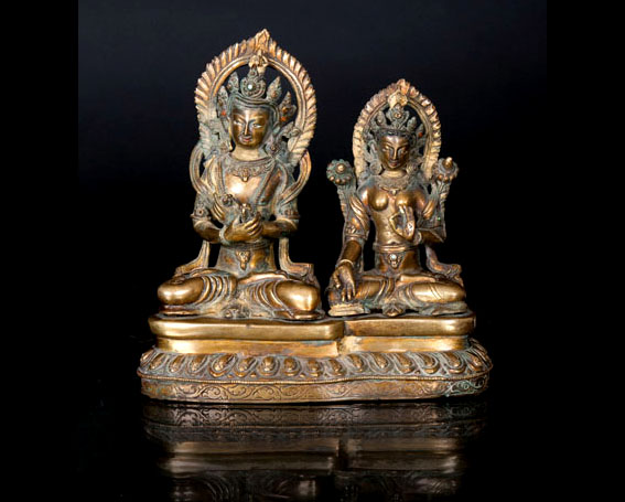 Außergewöhnliche Figurengruppe 'Vajradhara und grüne Tara'