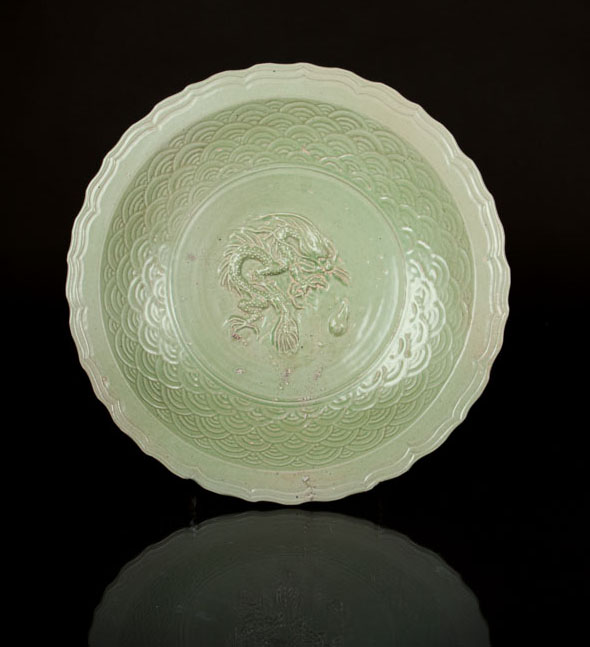 A large celadon-bowl with dragon