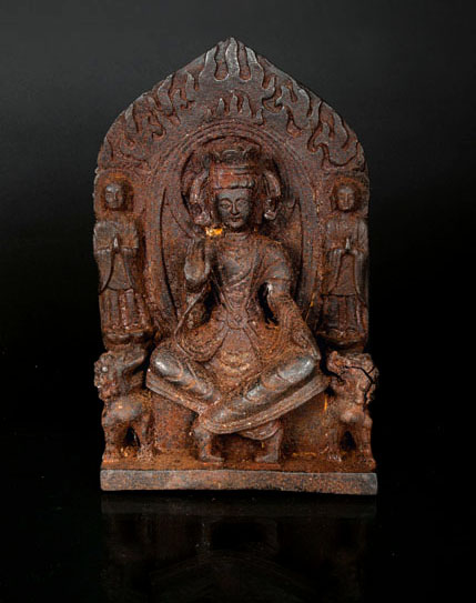 An iron figure 'Bodhisattva with attendants'
