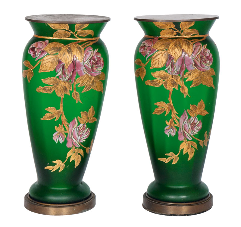 Paar Jugendstil-Glasvasen mit 'Legras'-Dekor als Lampen - Bild 2