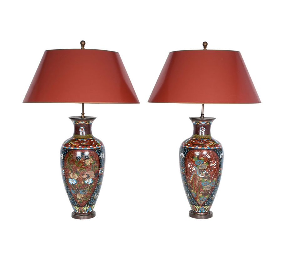 A pair of cloisonné vase lampe