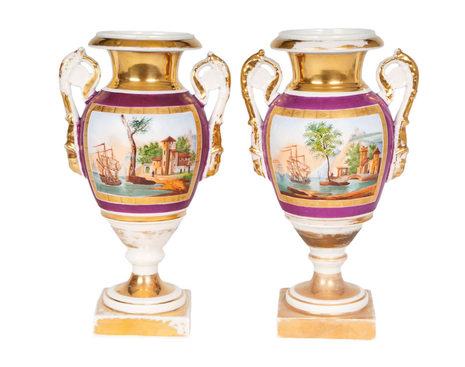 A pair of Thuringia vases in Empire-style with landscape painting