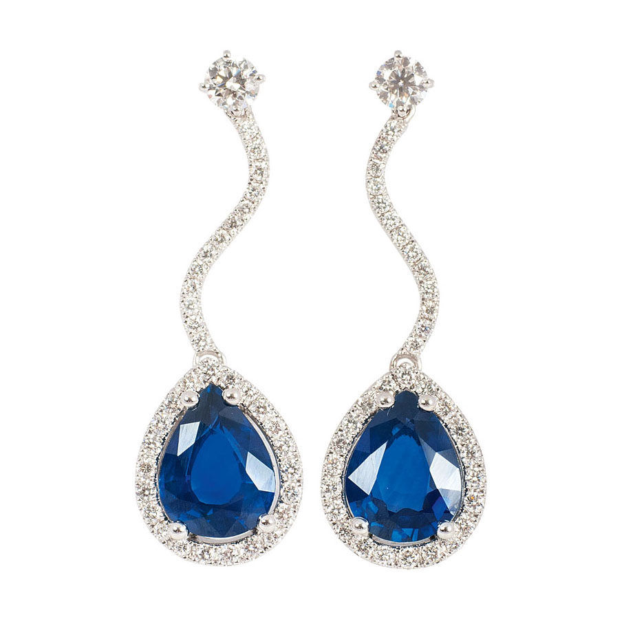 A pair of fine sapphire diamond earpendants