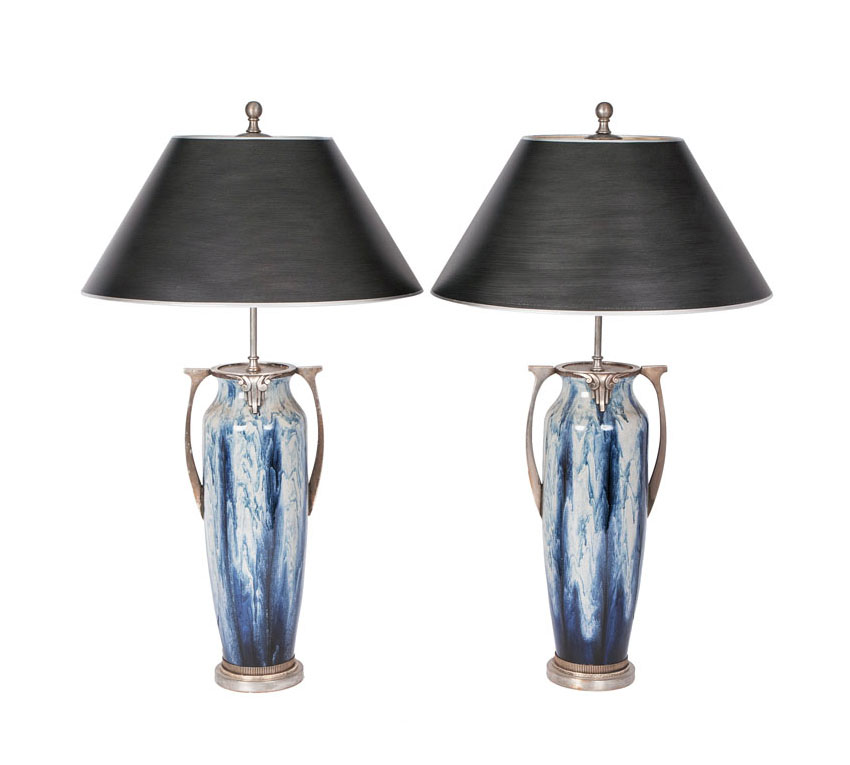 Paar Jugendstil-Vasen mit Flambé-Glasur als Tischlampen