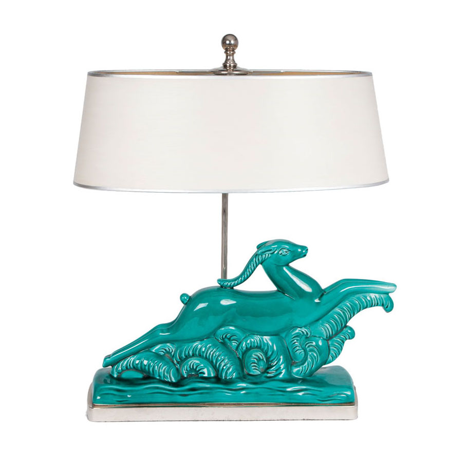 An Art Deco fayence table lamp 'gazelle'