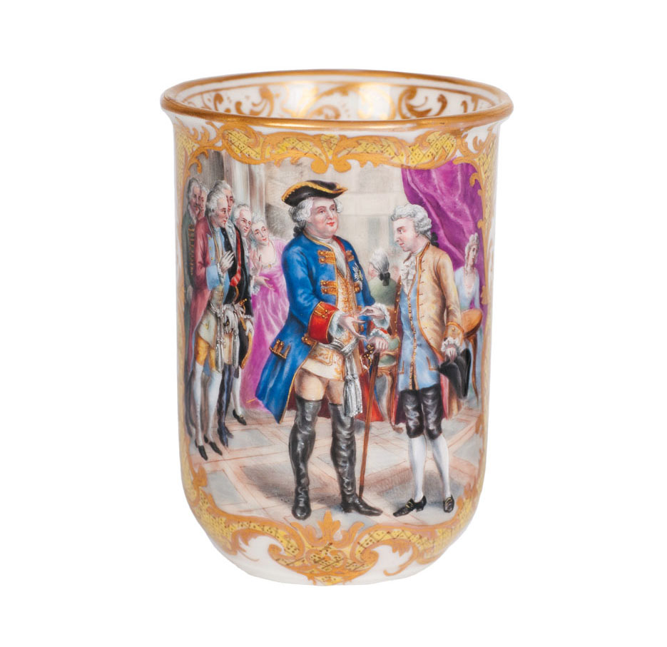 A small porcelain beaker 'The Old Fritz with his father'